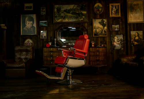 A red barber chair